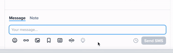 Animation of how the AI Assist rephraser tool shortens an SMS message