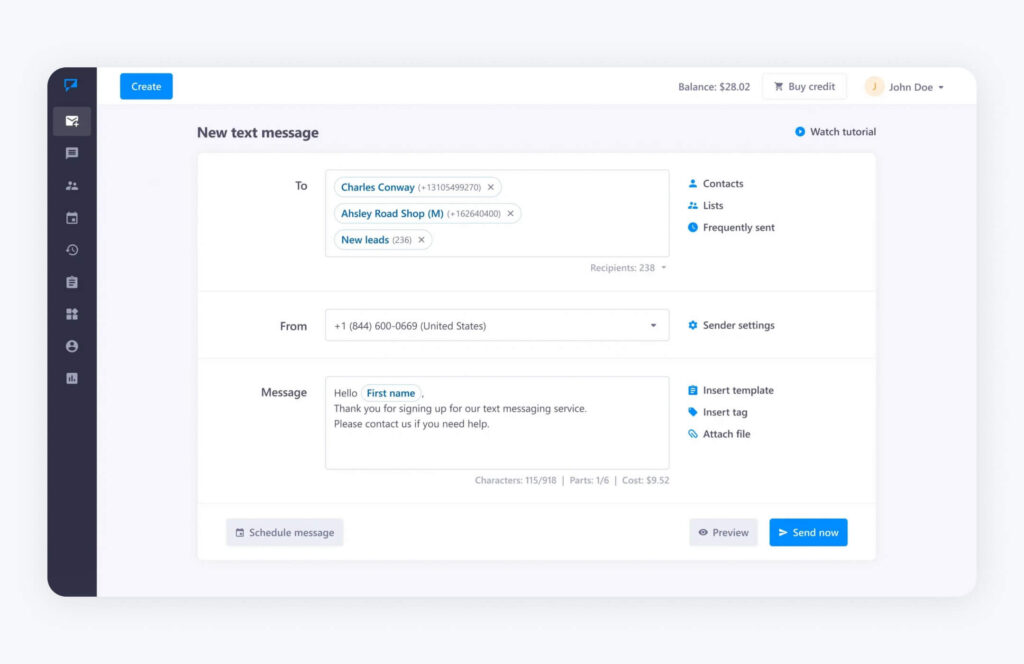 SimpleTexting Mass Texting Example