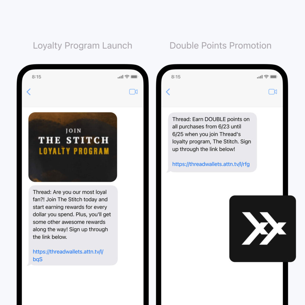 Promotional text message example from Thread about joining their loyalty program