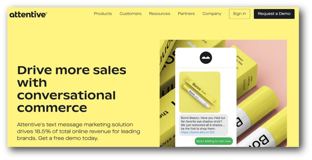 attentive's homepage for its business texting platform
