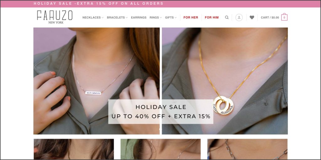 faruzo ecommerce store homepage