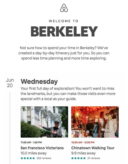 A customer engagement note from Airbnb