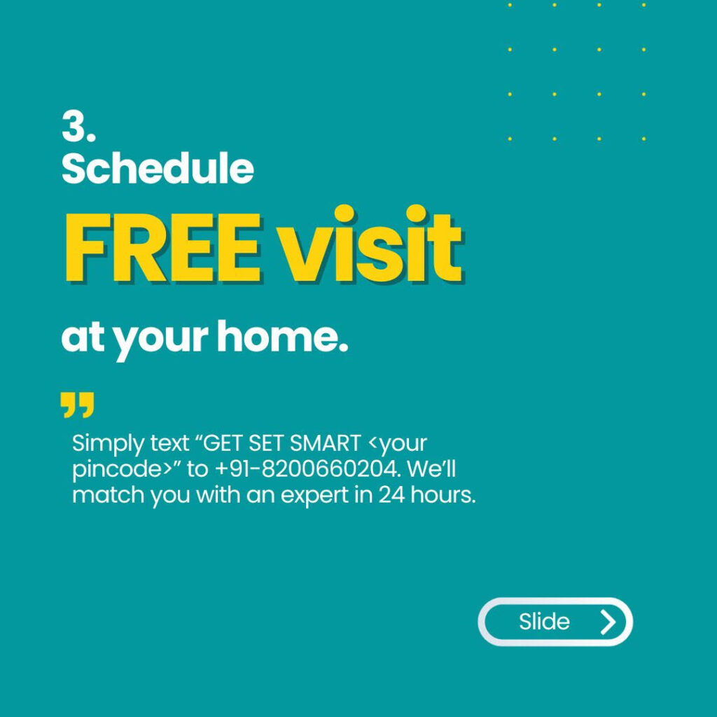 A social media graphic titled “Schedule a FREE visit at your home” that shares a keyword to text to schedule a home visit for smart tech.
