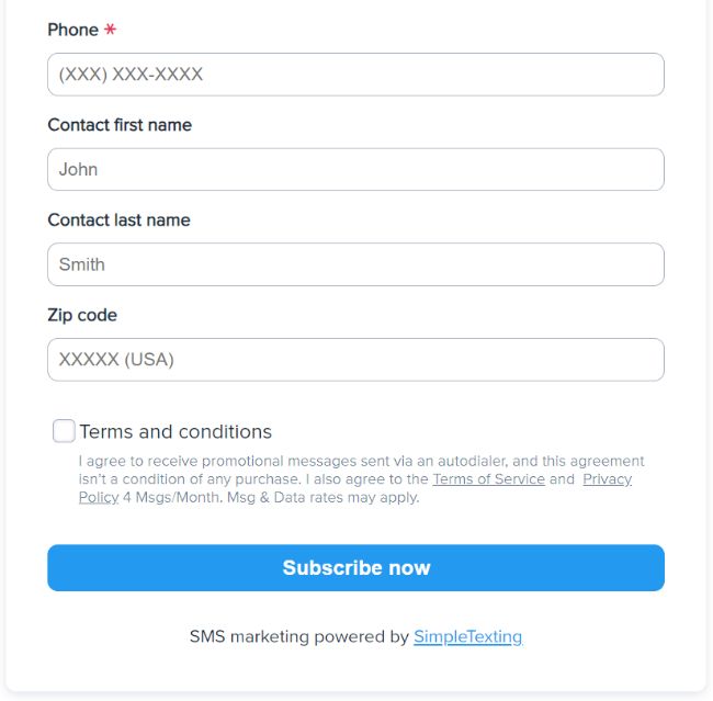 An example of a web form on a website