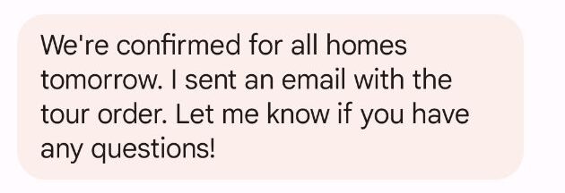 A showing confirmation text from a real estate agent