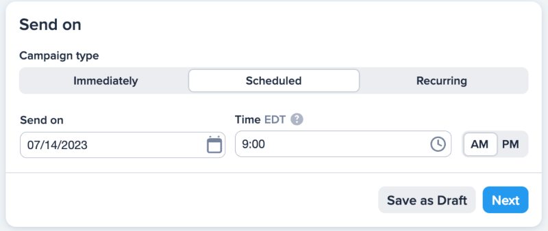 Scheduling a new text alert in SimpleTexting