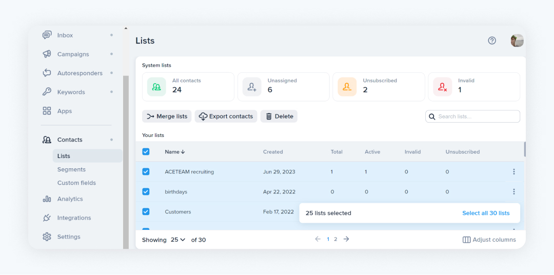 Navigating your contact lists in SimpleTexting's platform