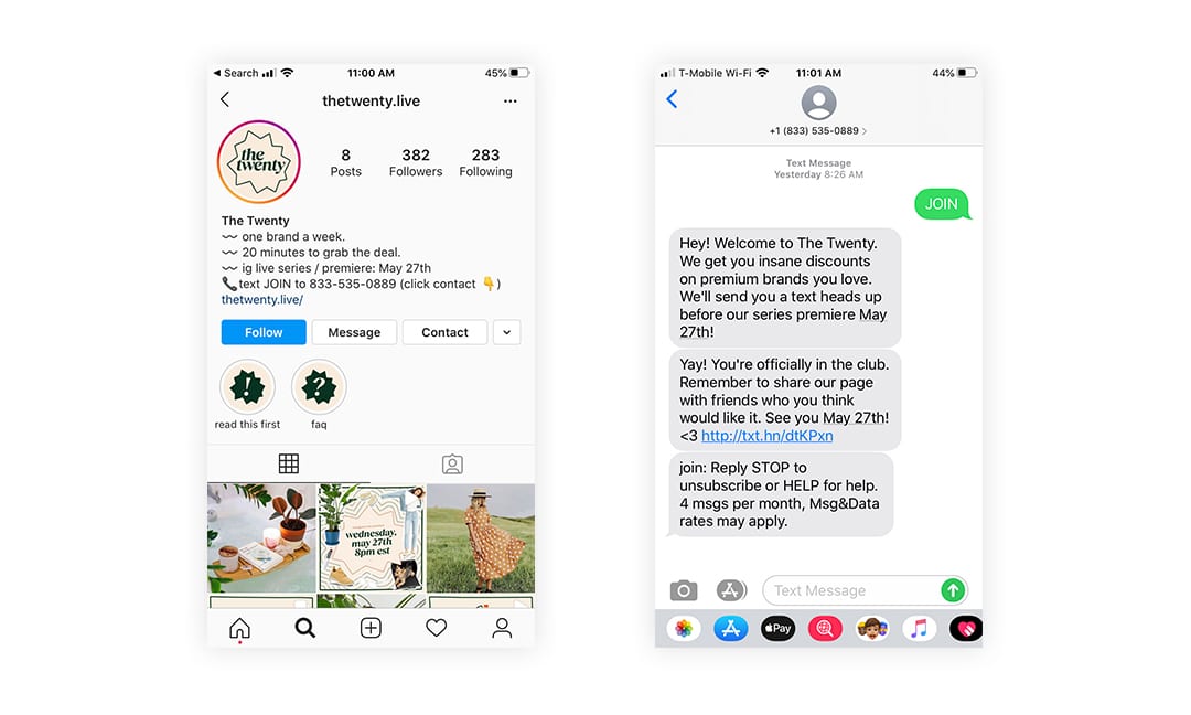Welcome text from The Twenty
