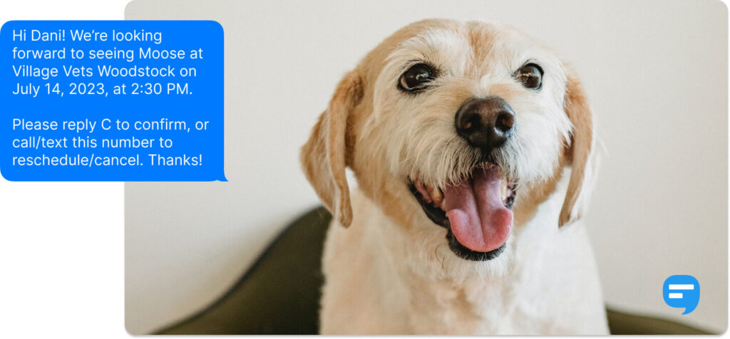 Appointment confirmation text message for veterinarian office