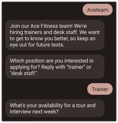 Drip campaign SMS messages from an organization using text messaging for recruiting