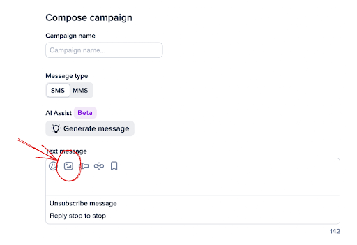 Screenshot of how easy it is to add an image to a gift card text using SimpleTexting