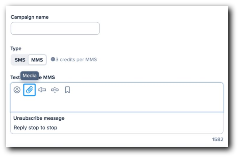 The "Add media" icon in an MMS campaign setup