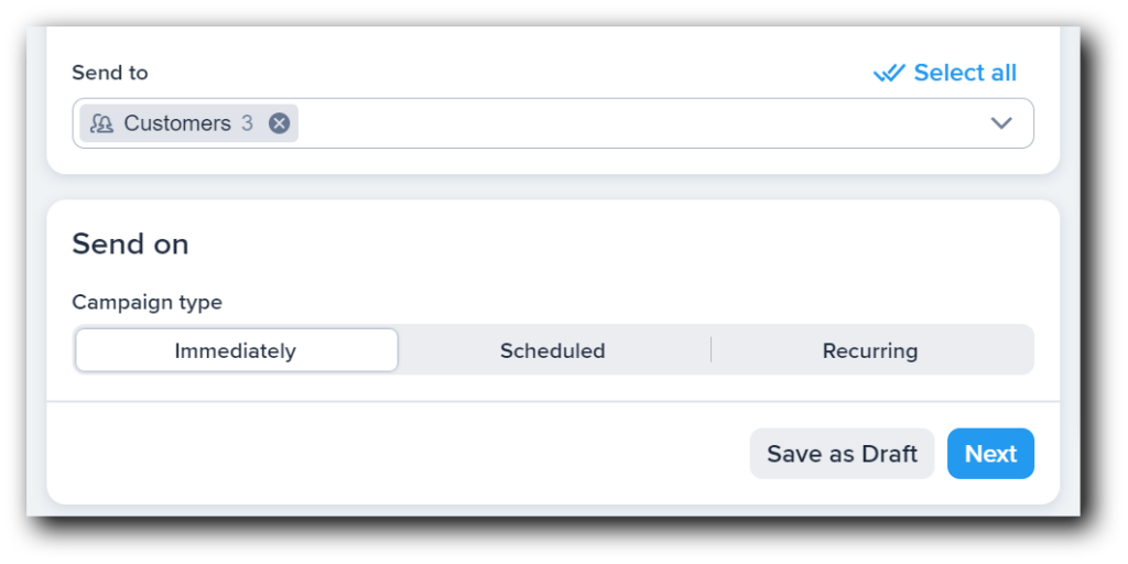 Options for sending or scheduling your campaign