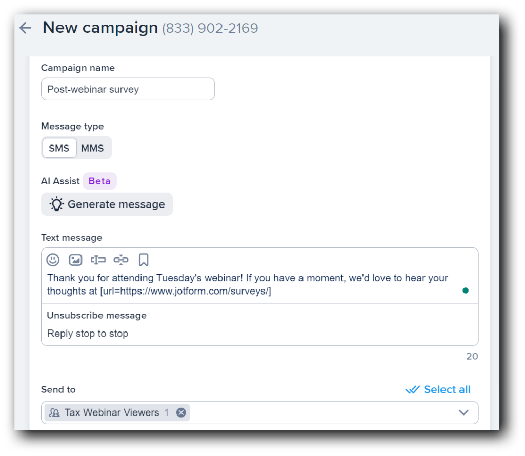 B2B text campaign creation