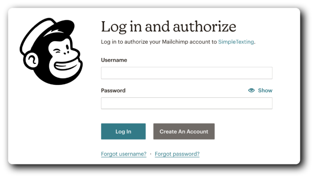 Mailchimp SimpleTexting integration authorization