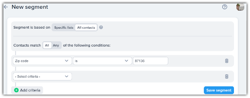 Adding criteria to a contact list segment