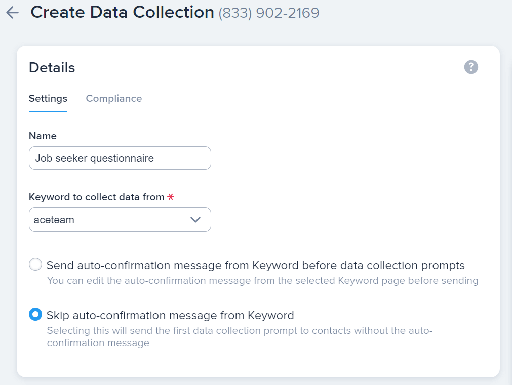 Creating a data collection campaign for personalized texts
