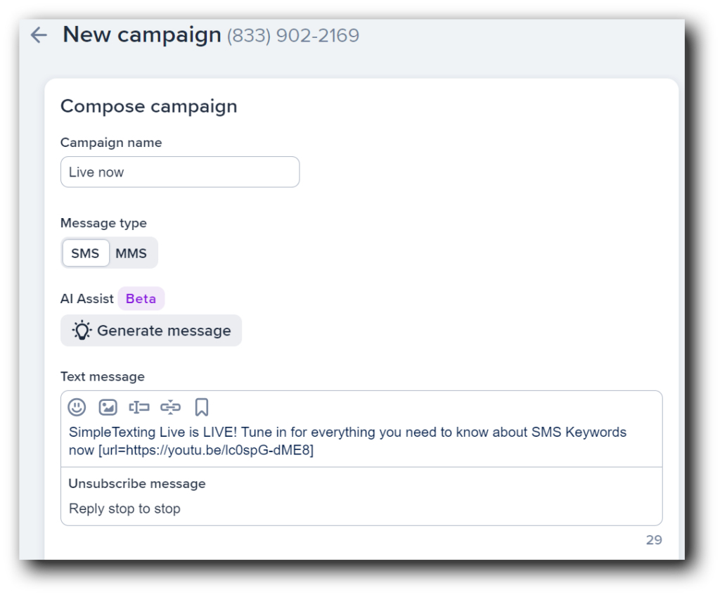 What a duplicated SimpleTexting campaign looks like