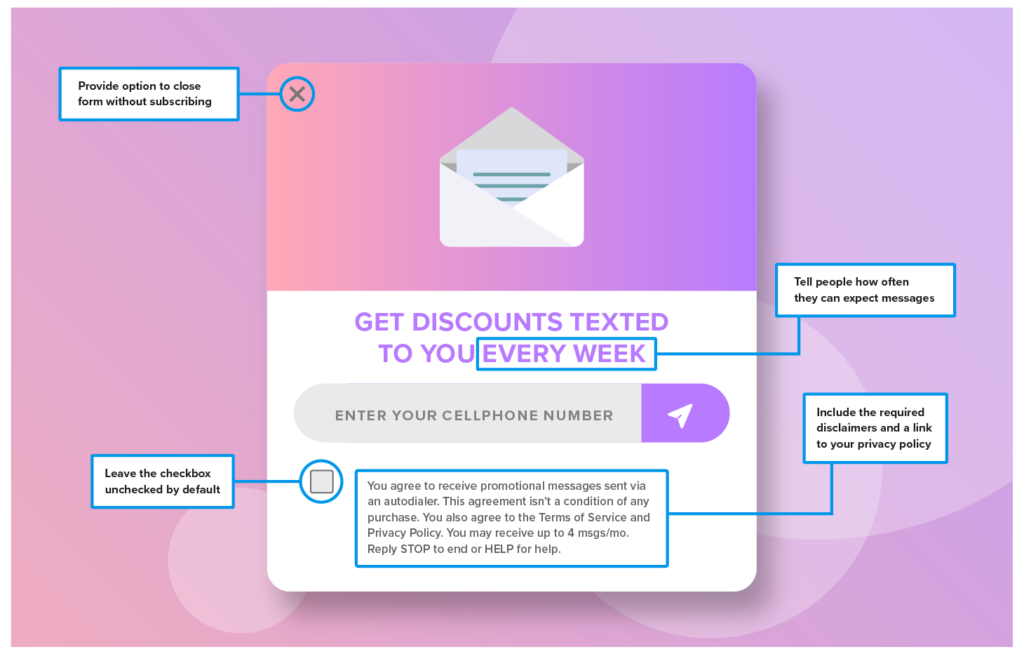 Web form showing necessary terms