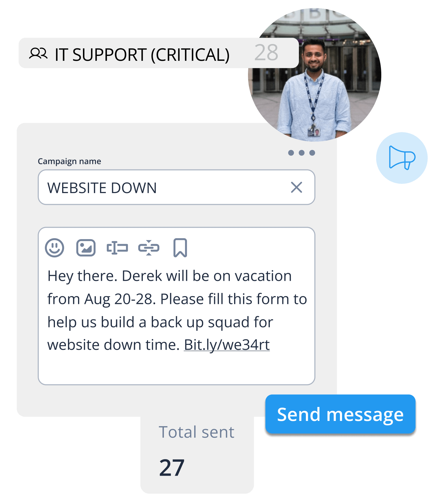 Image with IT professional creating a text campaign titled