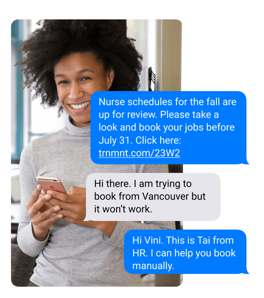 HR text notifying employees of payroll changes.