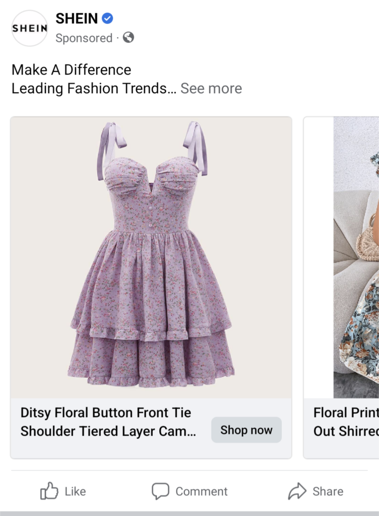 A social media ad from an e-commerce brand as part of the customer journey