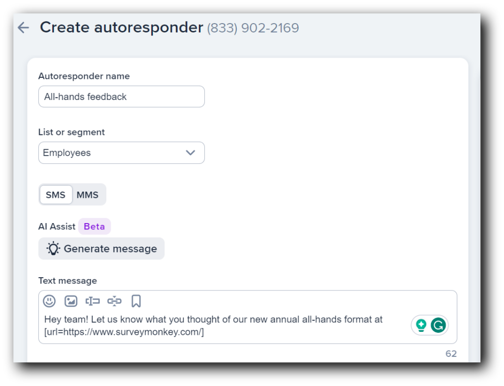 Setting up an employee communication texting autoresponder
