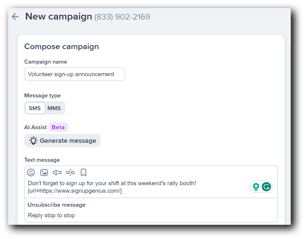 Creating a volunteer texting campaign