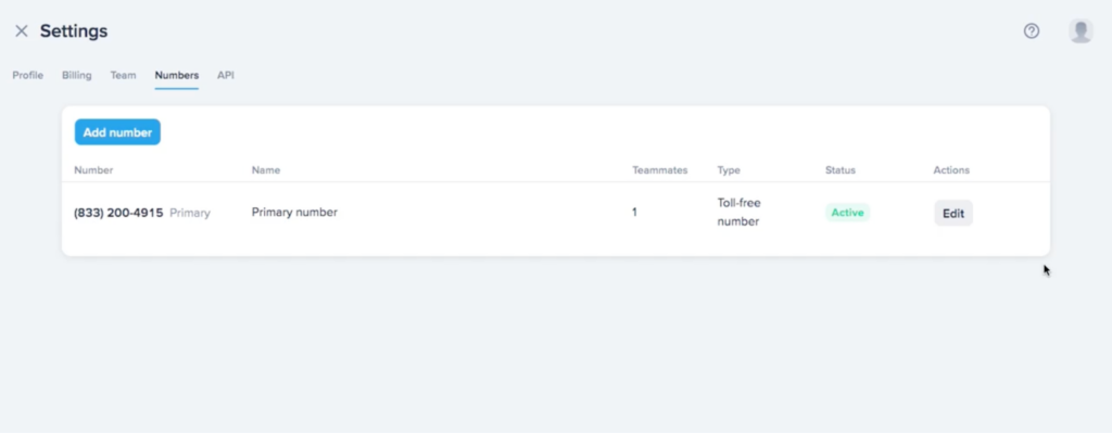 Viewing number settings on SimpleTexting