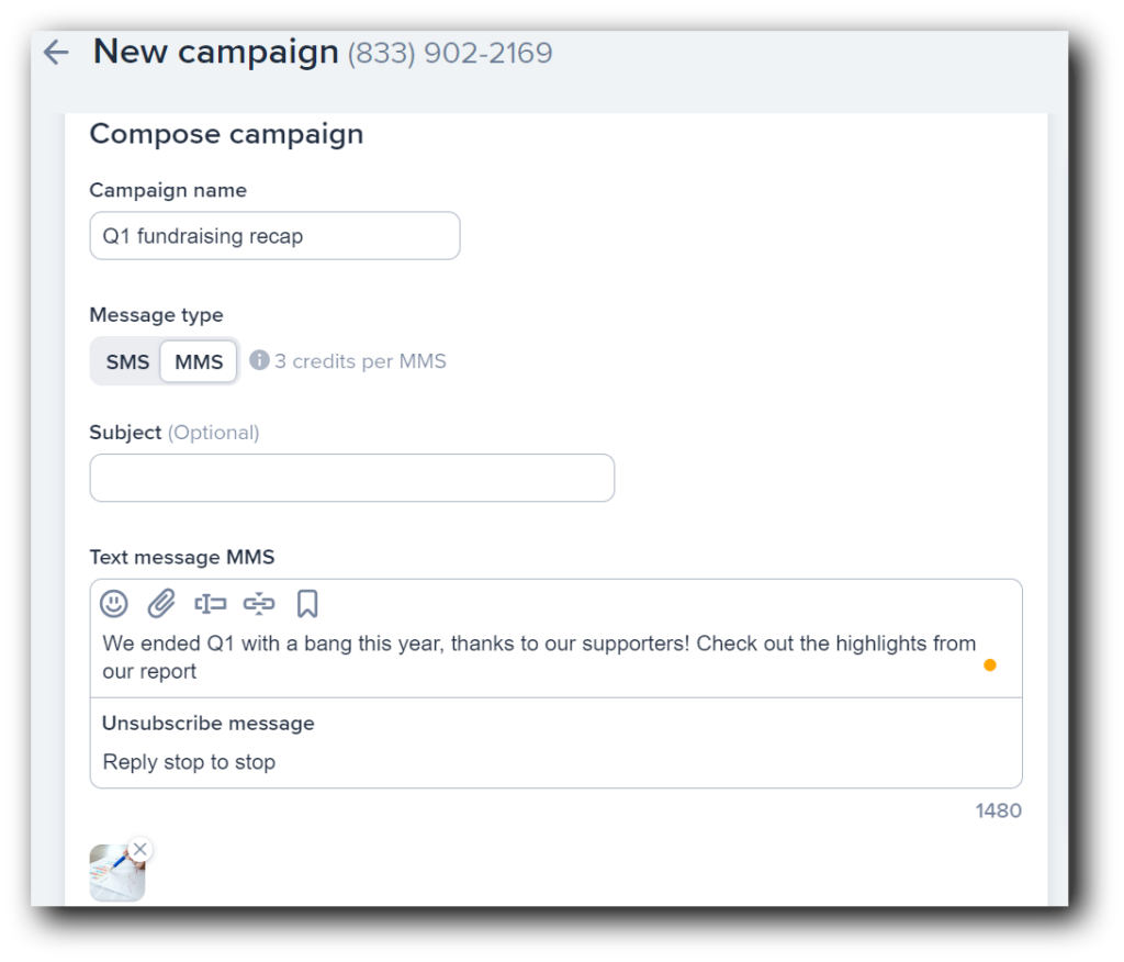 How a campaign looks with a picture attached