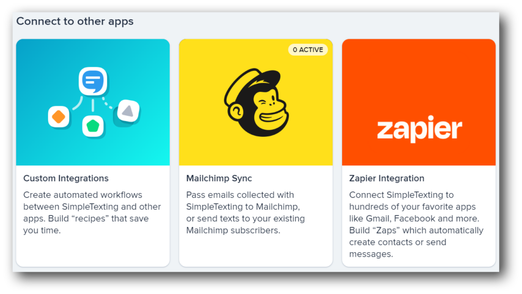 SimpleTexting's software integrations to help with SMS marketing