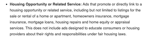 Description of how Facebook defines its special ad category