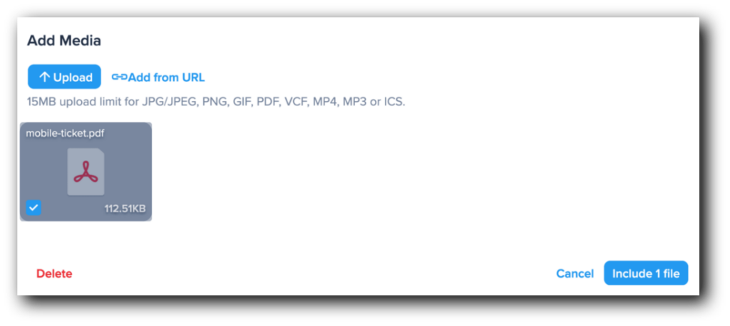 Adding a PDF as an attachment to an SMS message