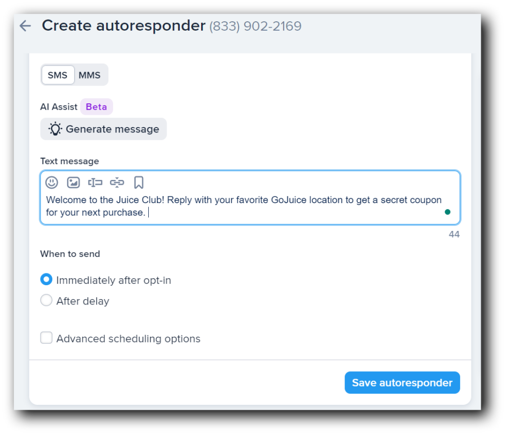 Creating a SimpleTexting autoresponder