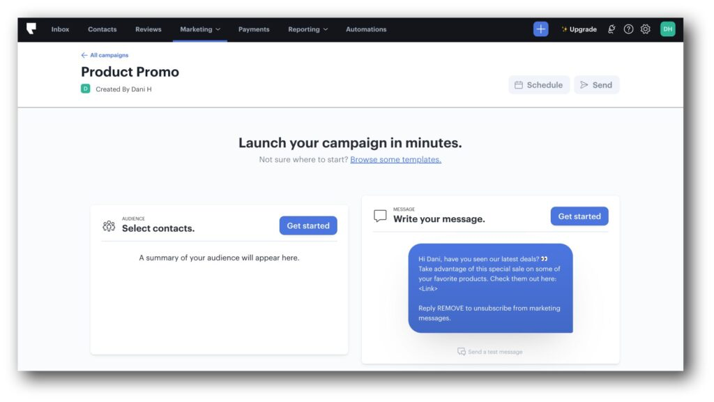 The Campaigns dashboard for Podium's SMS software