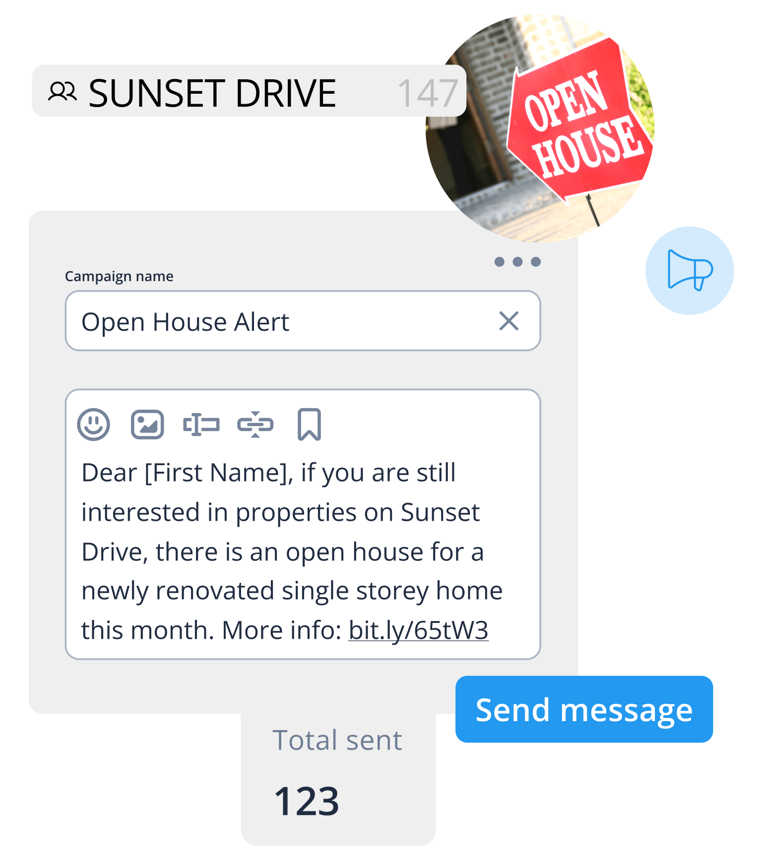 text message campaign draft for real estate open house