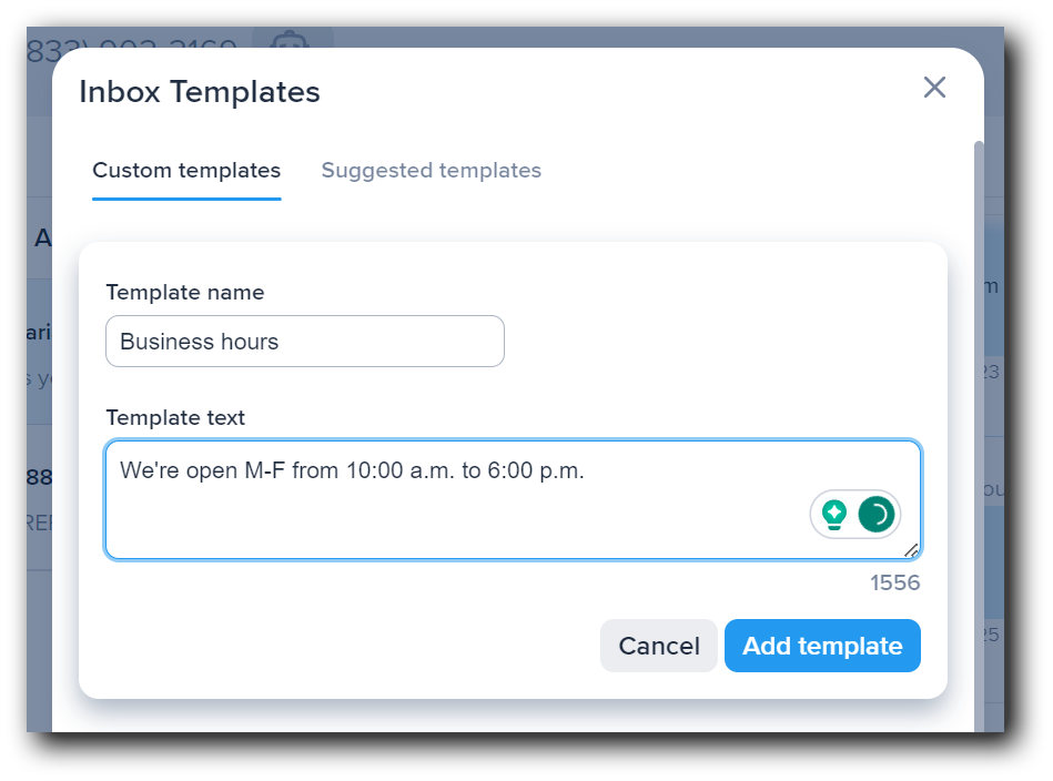 A custom template in the SimpleTexting inbox