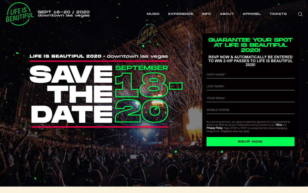 Screenshot of web form used to collect number of Life is Beautiful's site