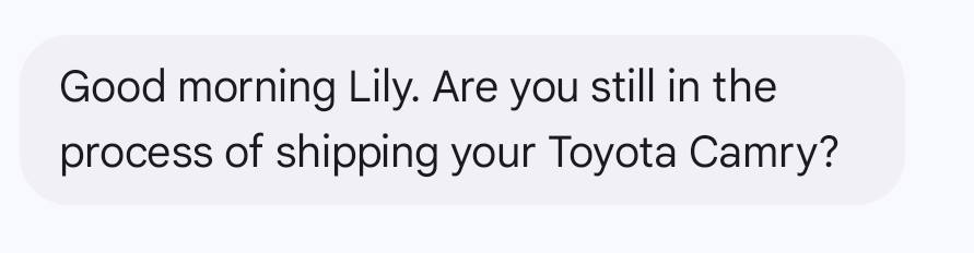 A text personalized with the recipient's first name