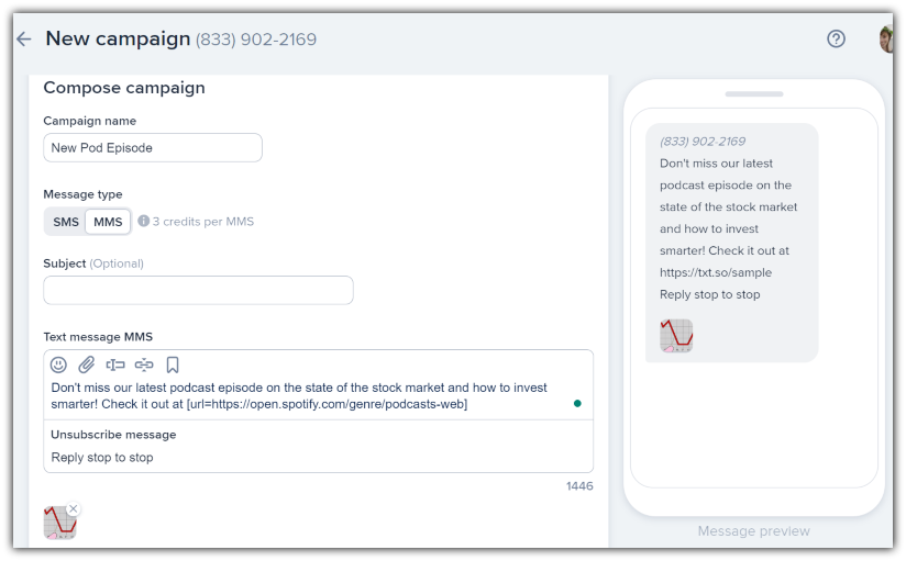 What adding a GIF to a text looks like in a business texting platform