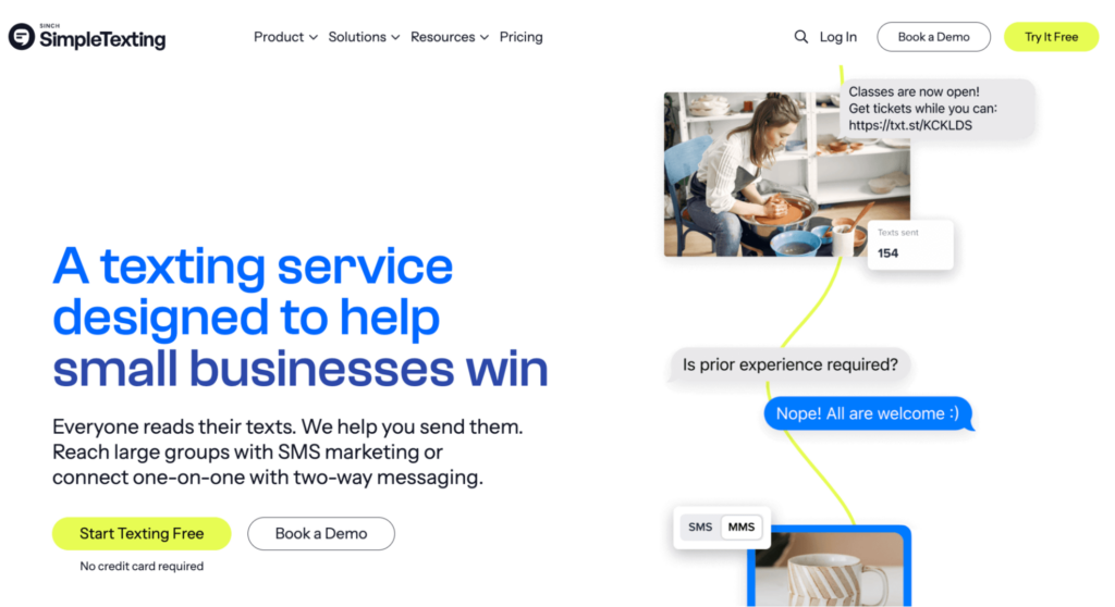 simpletexting salon sms app home page
