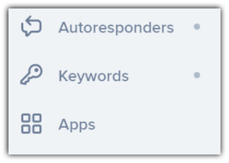 Screenshot of SimpleTexting's features like autoresponders, keywords, and apps