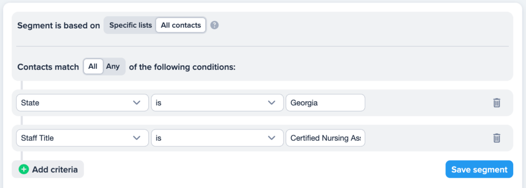 Segments feature in SimpleTexting's text messaging platform