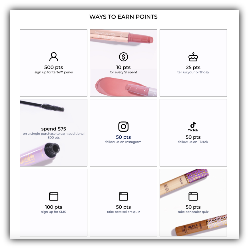 Tarte loyalty program landing page