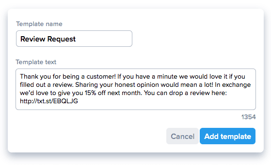 Example of creating a template for review requests