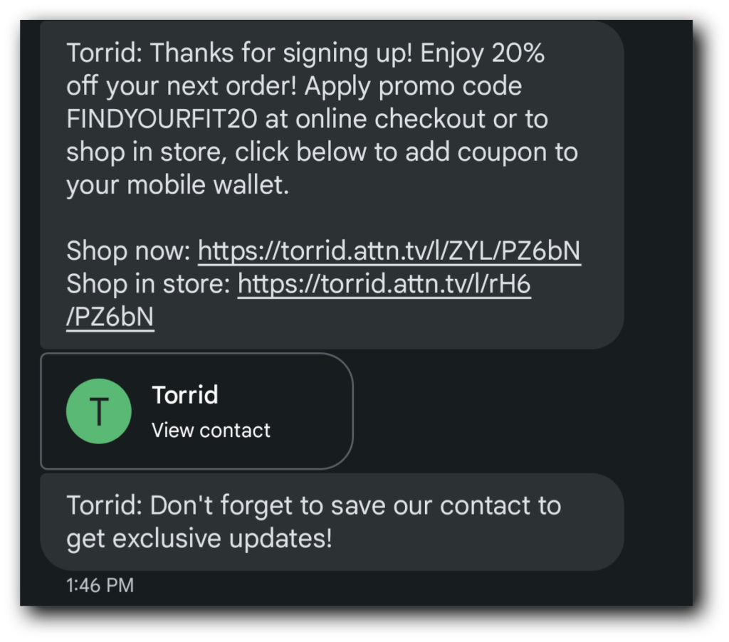 How Torrid welcomes new text subscribers