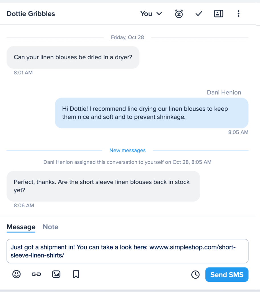 two-way text messaging example