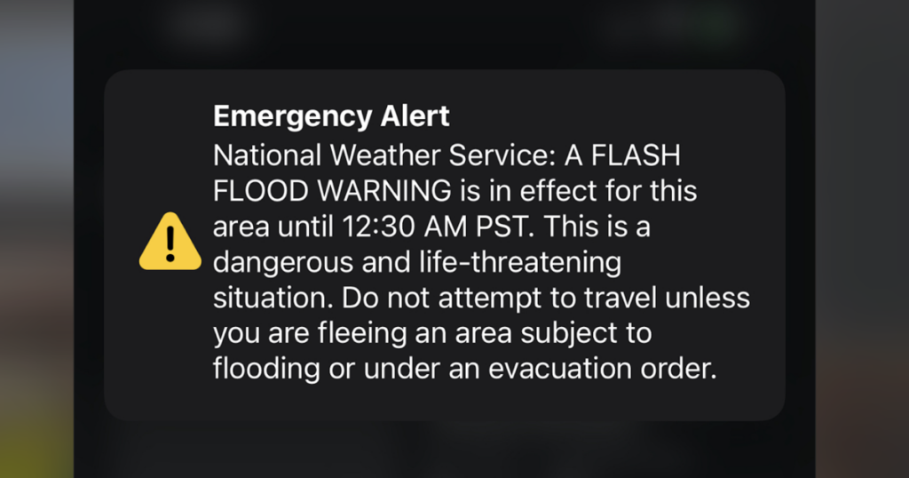 flash message showing emergency weather alert.